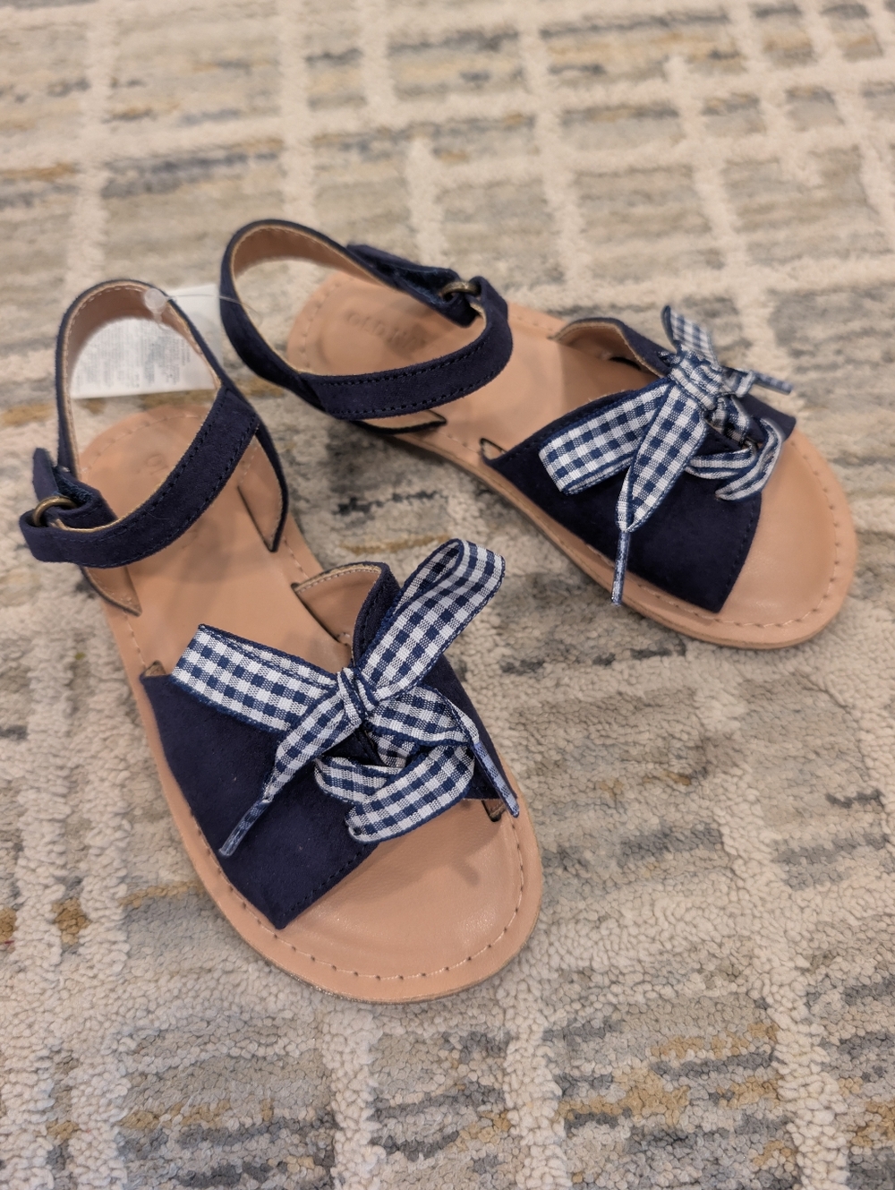 OLD NAVY Girls Navy Blue Sandals with Gingham Bow Size 9 NEW!